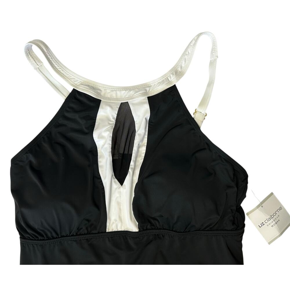NWT Liz Claiborne High Neck Tankini Swim Top Black White Plus Size 22W - Picture 4 of 8
